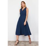 Trendyol Navy Blue A-line double-breasted Collar Button Detail Woven Midi Dress Cijene