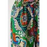  Women's Green Orange Patterned Flowing Viscose Palazzo Trousers | Shoptok.si