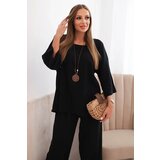 Kesi Włoski Women's set made of viscose, blouse with a necklace and trousers black | Shoptok.si