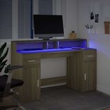 vidaXL Pisalna miza z LED lučkami sonoma hrast 140x55x91 cm inž. les Cene