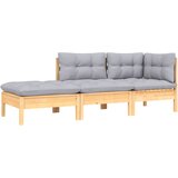 The Living Store Vrtna sedežna garnitura 3-delna s sivimi blazinami borovina - Vrtna Sedežna Garnitura, (21459475) | Shoptok.si