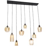 QAZQA Art Deco viseča svetilka črna z jantarnim steklom 8 lučk - Hanne | Shoptok.si