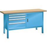 LISTA Delovna miza, izvedba z ogrodjem, širina 1500 mm, 4 predali, 1 vrata, korpus svetlo moder, sprednji del svetlo moder | Shoptok.si