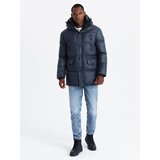 Ombre Men's long puffer jacket with snap pockets - navy blue | shoptok.hr