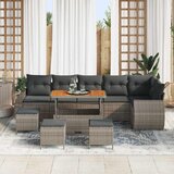 vidaXL 10-delna vrtna sedežna garnitura z blazinami Siva Poli Ratan Acacia, 4-delni vrtni jedilni set z blazinami Siva Poli Ratan Acacia | Shoptok.si