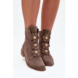 Zazoo Suede Women's Ankle Boots with Decorative Flowers 3085 Dark Beige | shoptok.hr