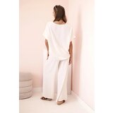 Kesi Włoski Women's viscose set with decorative flower and wide trousers - beige | shoptok.hr