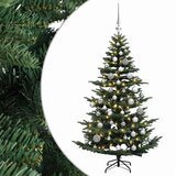  Umjetno božićno drvce s kuglicom 150 cm 150 LED lampica - Zelena 150 cm s LED-ima i srebrnim lopticama | shoptok.hr