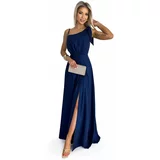NUMOCO Women's long shiny one-shoulder dress with bow
