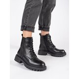 Sergio Leone Black leather ankle boots for women with platform Cene