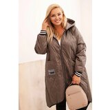 Kesi Włoski Plus Size women's quilted jacket with a hood and sporty cuffs fango Cijene