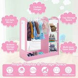 Ginger Home Dječja stalak za odjeću s ogledalom - otvoreni dječji ormar s policama i vješalicama, ružičasti, 94x38x100 cm | shoptok.hr