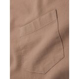 Ombre Men's linen shirt with stand-up collar and pocket REGULAR FIT - light brown | Shoptok.si