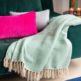 Rex London Mentolno zelena bombažna odeja 150x235 cm Herringbone – | Shoptok.si
