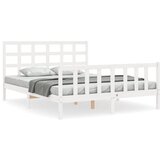 The Living Store Posteljni okvir z vzglavjem bel trden les - Posteljni Okvir, (21525311) | Shoptok.si