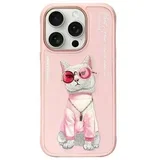 GLASSES COOL CAT maskica za iPhone 16 Pro pink
