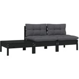 Maison Chic Seti vrtnega pohištva - Vrtna garnitura - Vrtni pohištvo set 3-delna z blazinami črna trdna borovina, (21809897) | Shoptok.si