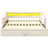 Lumor Vlečna postelja 90/180x190 cm v lanu - Z LED in USB - Z lesenimi letvicami - Bež, (22155899) | Shoptok.si