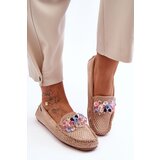Boto Stylish Suede Moccasins with Decorations Beige Delima | Shoptok.si