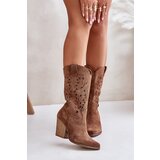 Lewski Shoes Cutout Knee-High Boots On Heel Suede Lewski 3609 Brown Cene