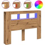 vidaXL LED posteljno vzglavje artisan hrast 140x18,5x103,5 cm inž. les | Shoptok.si