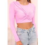 Kesi Włoski Women's blouse with long sleeves and effective ruffles on the bust light pink | Shoptok.si