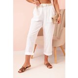 Kesi Włoski Women's linen cotton pants with a belt white | ePonuda.com