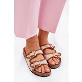 Boto Fabric Women's Slippers on Cork Platform with Buckles Camel Osoffe | Shoptok.si