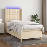  Box spring postelja z vzmetnico LED krem 100x200 cm blago, (20901193) Cene