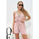 Kesi Short jumpsuit with decorative lace powder pink Cijene