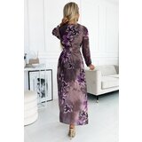 numoco basic Numoco pleated chiffon long dress with neckline, long sleeves and wide belt | ePonuda.com