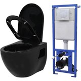 vidaXL Viseča WC školjka z vgradnim kotličkom keramika črna | Shoptok.si