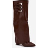 Boto Women's Heeled Boots Turned Shaft Straps With Buckles Chocolate Nirisa | Shoptok.si