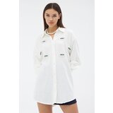 Laluvia Ecru Evil Eye Beaded Shirt | Shoptok.si