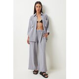 Happiness İstanbul Women's Gray Wide Pocket Linen Blend Shirt and Trousers Set | Shoptok.si