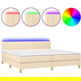  Box spring postelja z vzmetnico LED krem 200x200 cm blago, (20900465) | Shoptok.si