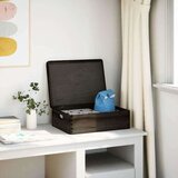 vidaXL Lesena škatla s pokrovom in ročaji črna 40x30x13 cm borovina | Shoptok.si