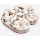Kesi Fluffy children's slippers with teddy bear, light beige Apolania Cene