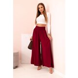 Kesi Włoski Women's viscose pants with elastic waistband dark burgundy | shoptok.hr