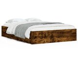 vidaXL Posteljni okvir s predali dimljen hrast 135x190 cm inž. les, (20951642) Cene
