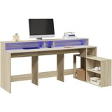 Maison Chic Pisalna miza - pisarniška miza - Računalniška miza z LED lučkami sonoma hrast 200x104x91 cm inž. les, (21785146) | Shoptok.si
