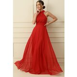 By Saygı Halterneck Lined Long Tulle Dress Cene