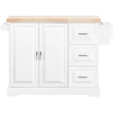 Kuhinjski otoček z 4 kolesci in leseno mizo Barva Bela 130x71x91cm FKW41-II-WN, (5000212943)