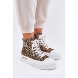 Boto High Women Sneakers With Leopard Print On Platform Brown Laviriona | Shoptok.si