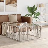  Stolić za kavu 100 x 100 x 50 cm od nehrđajućeg čelika i stakla | shoptok.hr