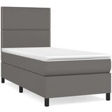  Box spring postelja z vzmetnico siva 80x200 cm umetno usnje | Shoptok.si