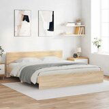 Maison Chic Posteljni okvir - Dvoposteljna postelja - Zakonska postelja z vzglavjem sonoma hrast 200x200 cm-J6125, (21767536) | Shoptok.si