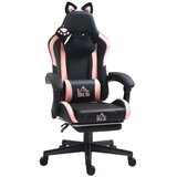 Nesta Gaming fotelj z mačjimi u&amp;scaron;esi, nagibno naslonjalo, izvlečna opora za noge, nosilnost do 120 kg, roza/črn, (5000493986) Slike