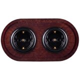  Elhard - Dvostruka keramička retro kućna utičnica sa ramom SCHUKO 230V crna/drvo Cene