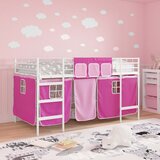  Krevet na kat za djecu s zavjesama Bijela i roza 80 x 200 cm | shoptok.hr